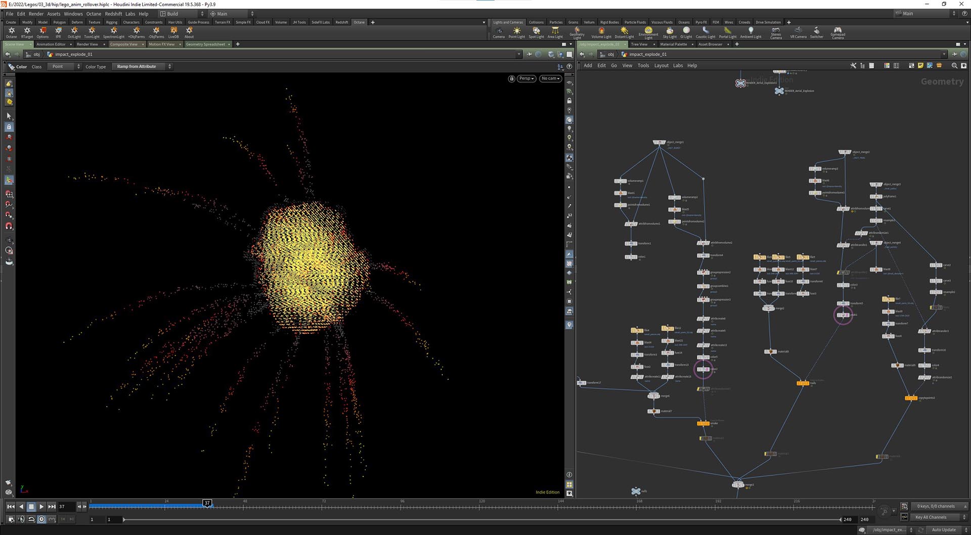 Turning a pyro sim into a lego explosion.
